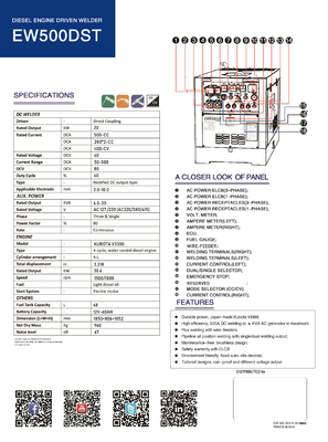 Tipo di rimorchio Generatore di saldatore diesel EW500DST con velocità 1500/1800 giri al minuto
